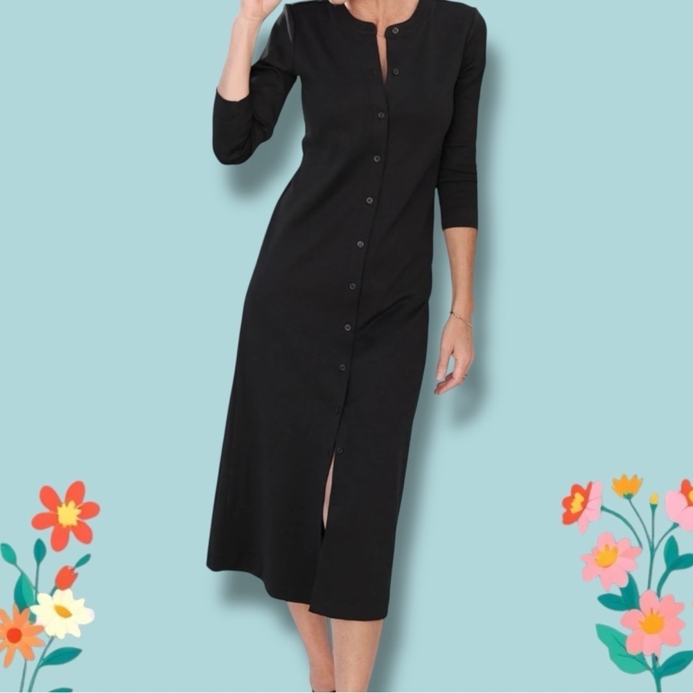 AYR ‘Serenity Now’ Black Button-Up Pima Cotton Dress Size Large